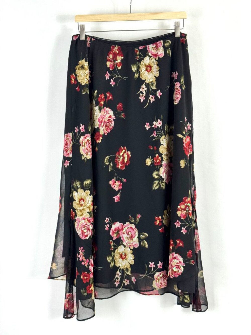 Vtg 90s American Angel Black Floral Asymmetrical Skirt Whimsigoth Witchy